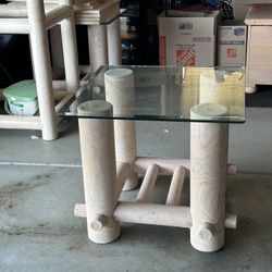 Rustic Wood End Table Glass Top Southwest Pueblo
