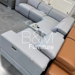 BRAND NEW ( REAL 🇮🇹 ITALIAN LEATHER) 6pcs Sectional (2 Pwr Recliner & 2 Pwr Headrest)