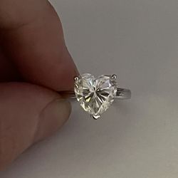 4 Carat Heart Cut Moissanite On Solid Sterling Silver Adjustable Ring