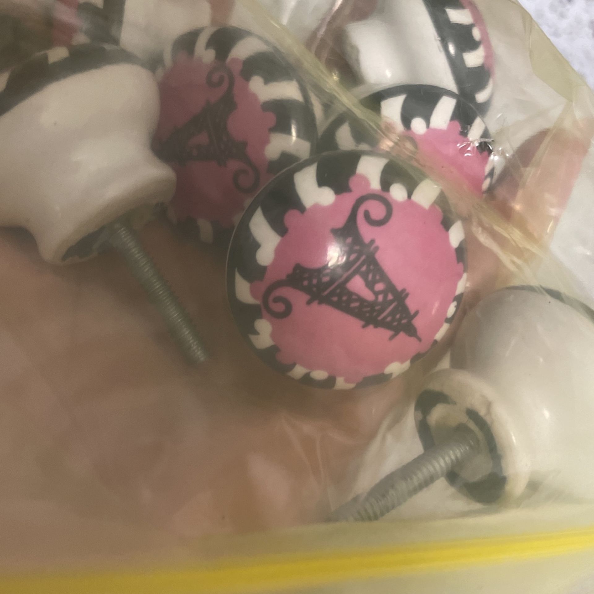 8 Paris Parisian Pink Black white Knobs For Dresser Or Cabinet