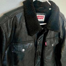 Levis Faux Leather Black Sherpa Lined Motorcycle Bomber Flight Jacket Mens Large Price Is FIRM