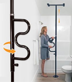 Stander Wonder Pole Plus with Rotating Double Grab Bar, Tension Mounted Security Pole for Seniors & Elderly Adults, No-Drill Floor to Ceiling Transfer
