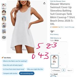 Ekouaer Womens Swimsuit Cover Up Sleeveless Bathing Suit Coverups Tank Bikini Coverup T Shirt Beach Dress 2026 Size Small