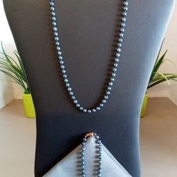 Dark Grey Pearl Necklace & Bracelet