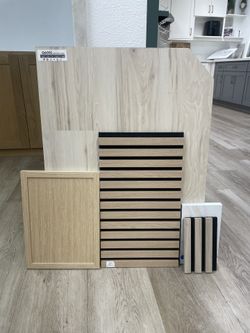 Cabinets, Acoustic Wood Wall Panels, Quartz Countertop, Slim Shaker, Vinyl Flooring 