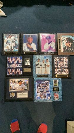 8x New York Yankees & Giants Wood Plaques: Jeter, Mantle/Maris/Berra, Cone PG, Giambi, Bombers, GMen, Posada, Earnhardt