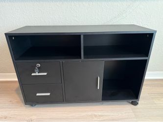 Black Office Storage Cabinet on Wheels – Like New