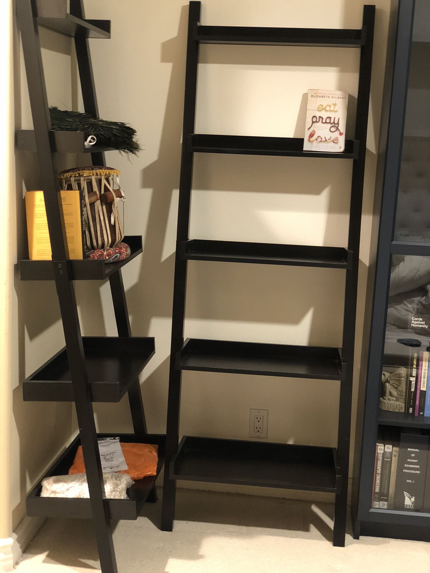 Container Store leaning black bookshelves (set of 2)