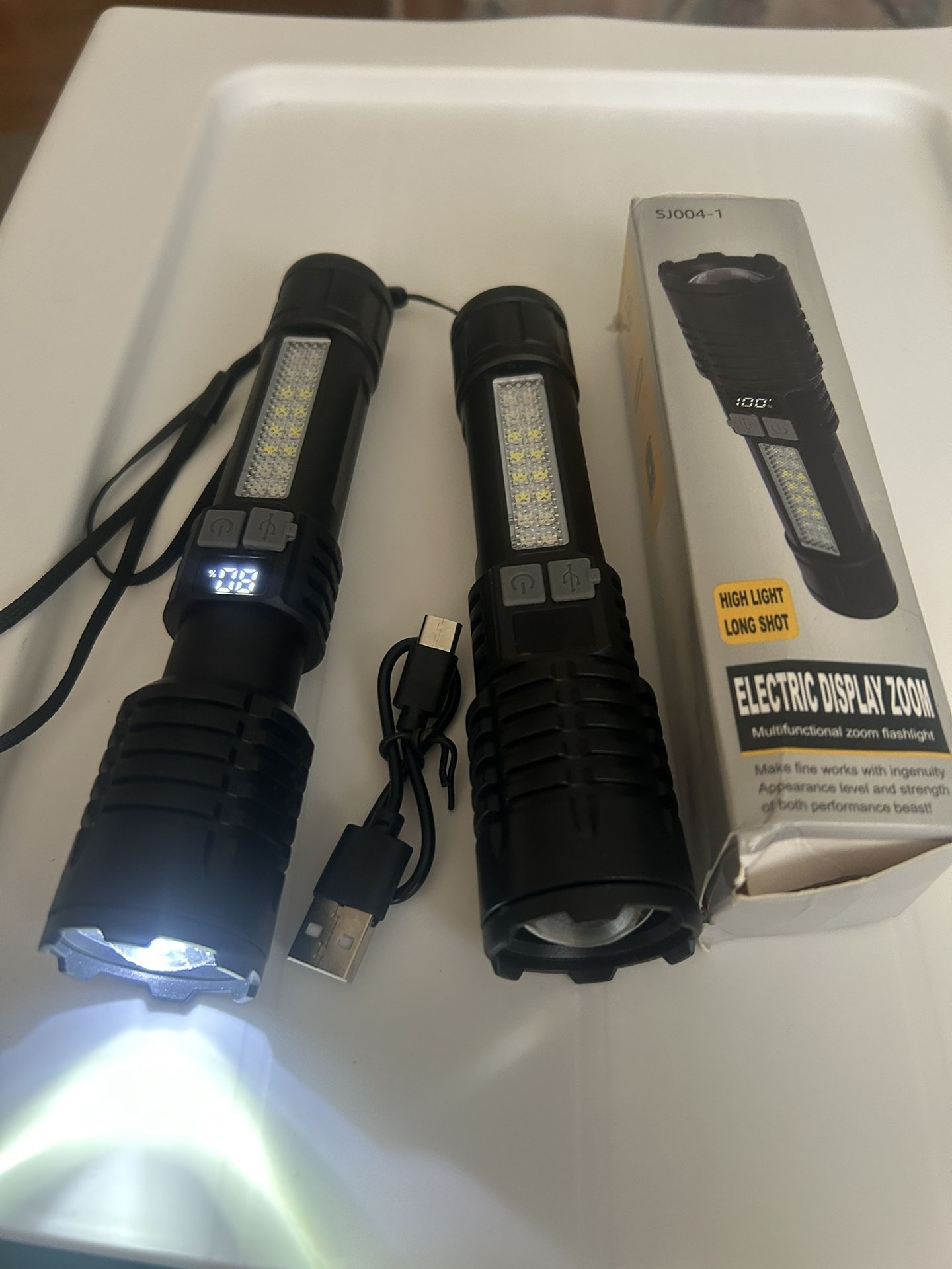 High Power LED Flashlight Powerful TYPE-C Rechargeable COB Flashlight With Side Light Torch For Outdoor Camping Hiking
