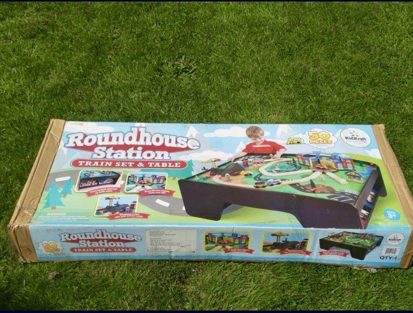 Train Table With , Trains, Crane, Storage NEW IN BOX