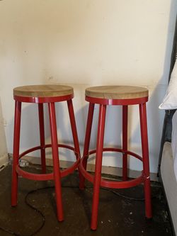 30" Stools (6) Metal Base W/ Natural Wood Seat
