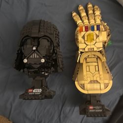 LEGO darth vaders helmet and infinity gauntlet