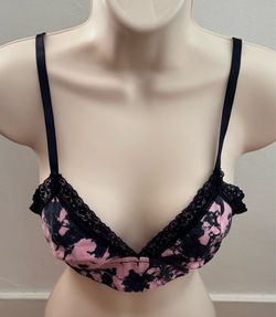 Jenni Intimates pink and black floral lace trim bralette, size S