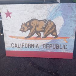 California Republic Surfing Bear On Canvas