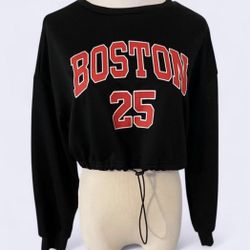 Shein Curve Sweatshirt Women’s XS Black Red Graphic Boston 25 Long Sleeve