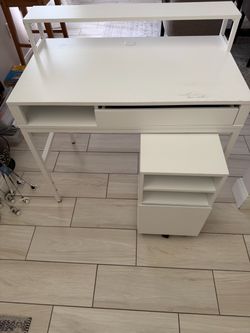 White Desk with Drawer and Metal Frame