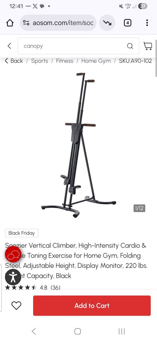 Soozier Vertical Climber, High-Intensity Cardio & Muscle Toning Exercise - Black, 220 lbs. Weight Capacity