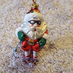 Bonner glass skiing santa ornament