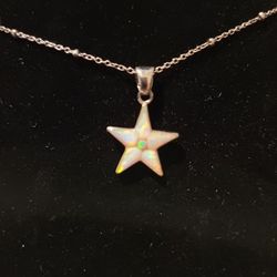 Sterling Silver Star Fire Opal Inlay Pendant Necklace 20" F9