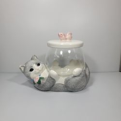 Cat Holding Fish Bowl Cookie Jar