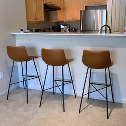 29” Bar Stools -set Of 3 - “Poly & bark” -Paxton- Tan Leather