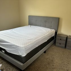Queen Sized Bed + Mattress + 2 Matching Side Tables