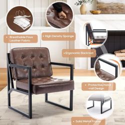 COLAMY Black Leather Accent Chair, Accent Arm Chair for Living Room, Comfy Armchair with Metal Legs for Living Room Bedroom