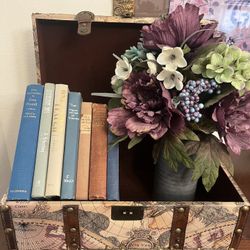 Map Trunk Floral Arrangement & Decorative Books