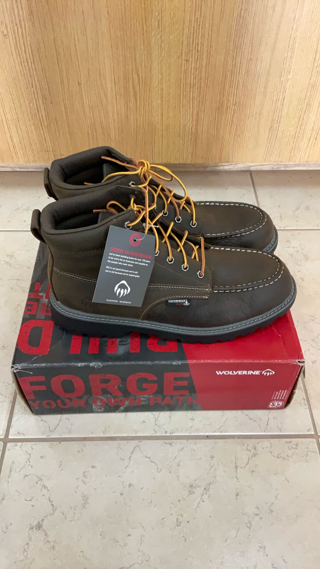 WOLVERINE FLOORHAND MOC MID SOFT TOE WP DARK COFFEE SIZE 13 MENS.