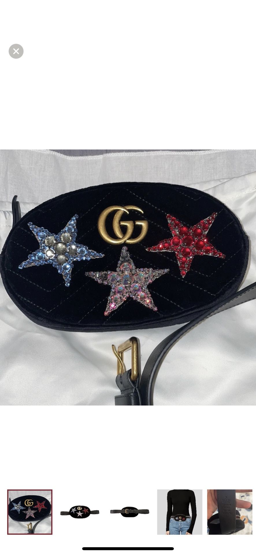 GUCCI MARMONT CRYSTAL STARS VELVET BELT WAIST BAG