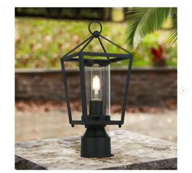 1-Light Black Outdoor Post Light, Weather-Resistant Metal Pier Mount Light Post Lantern  - New