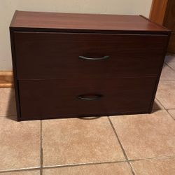 Two-Drawer Brown Wooden Filing Cabinet