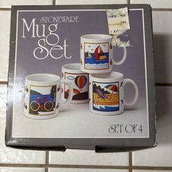 Vintage Stoneware Coffee Mugs Set of 4 NIB 