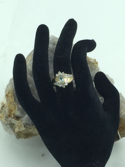 Gold Over Sterling Silver Aquamarine & CZ Ring 8