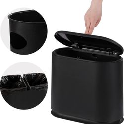 PENGKE Slim Plastic Trash Can,2.7 Gallon Garbage Can with Press Top Lid,Black Modern Waste Basket for Bathroom,Living Room,Office and Kitchen