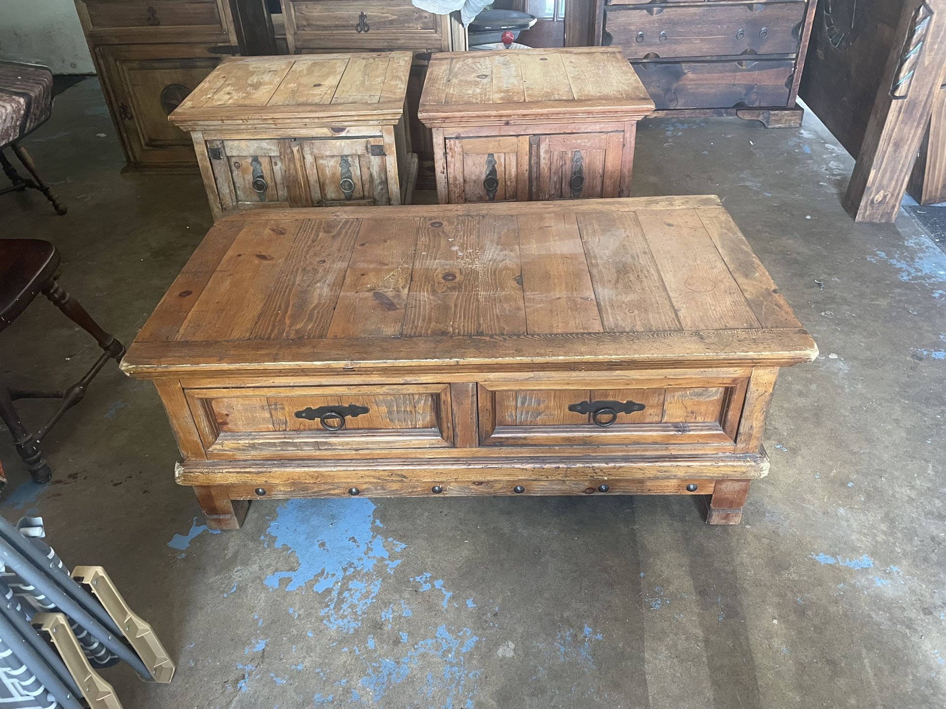 Rustic Solid Coffee Table Set