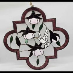 Vintage Humming Bird Floral Stained Glass 22"