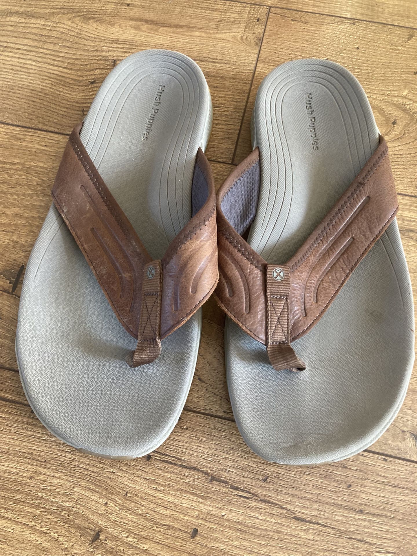 Men’s Hush Puppies Flip Flops w/Leather- Size 12