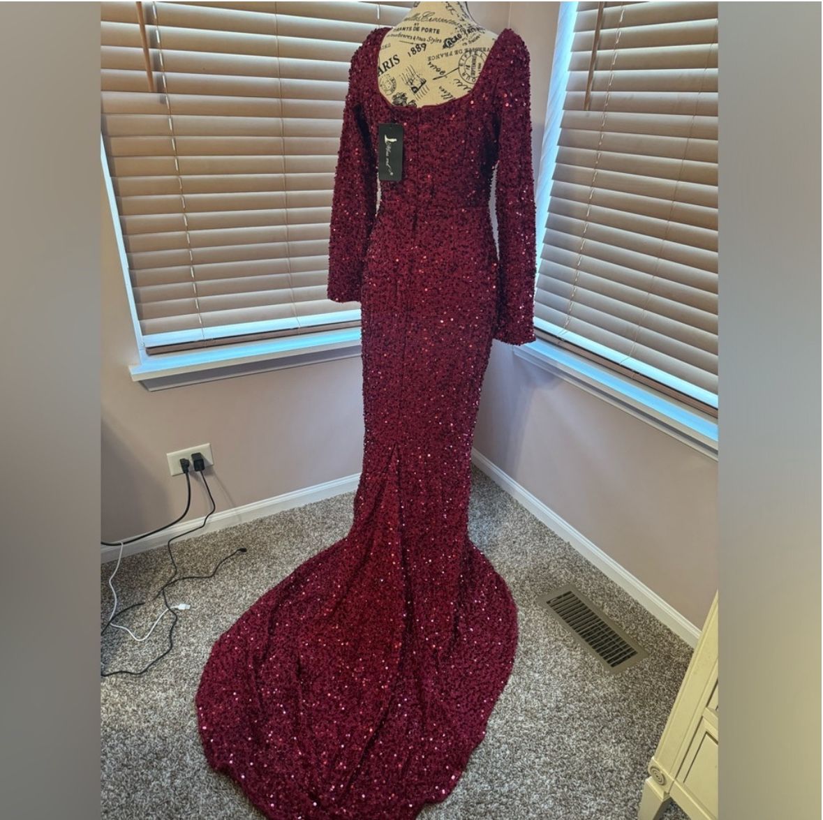 Miss Ord - Dark red - sweetheart neck -floor length - sequin formal dress.