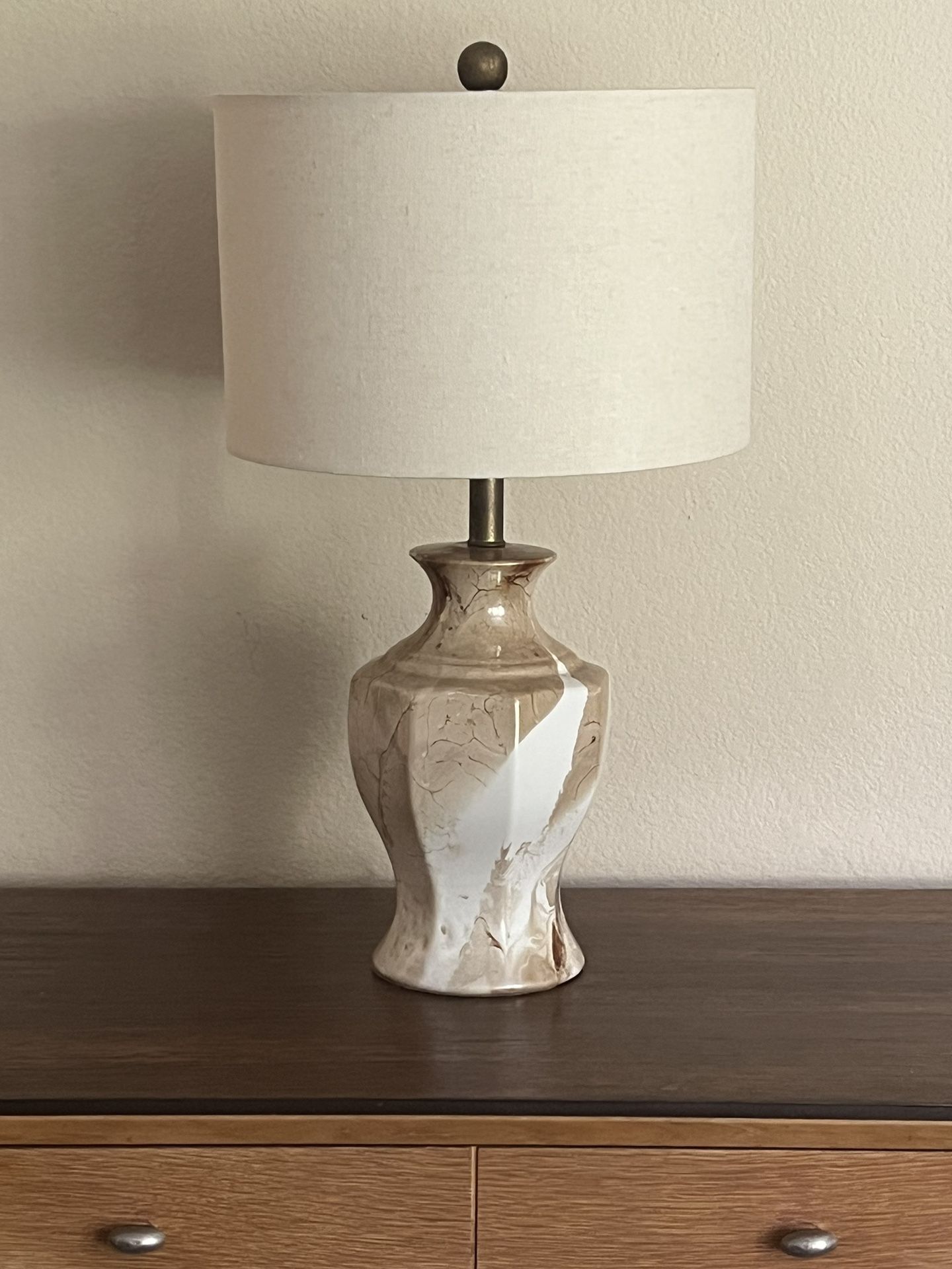 Faux Marble, Vintage Ceramic Lamp. 23” High With Shade.