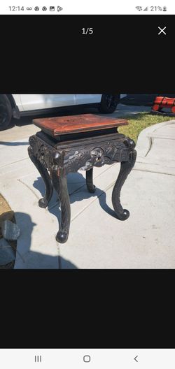 Antique Asian Carved Wood Side Table