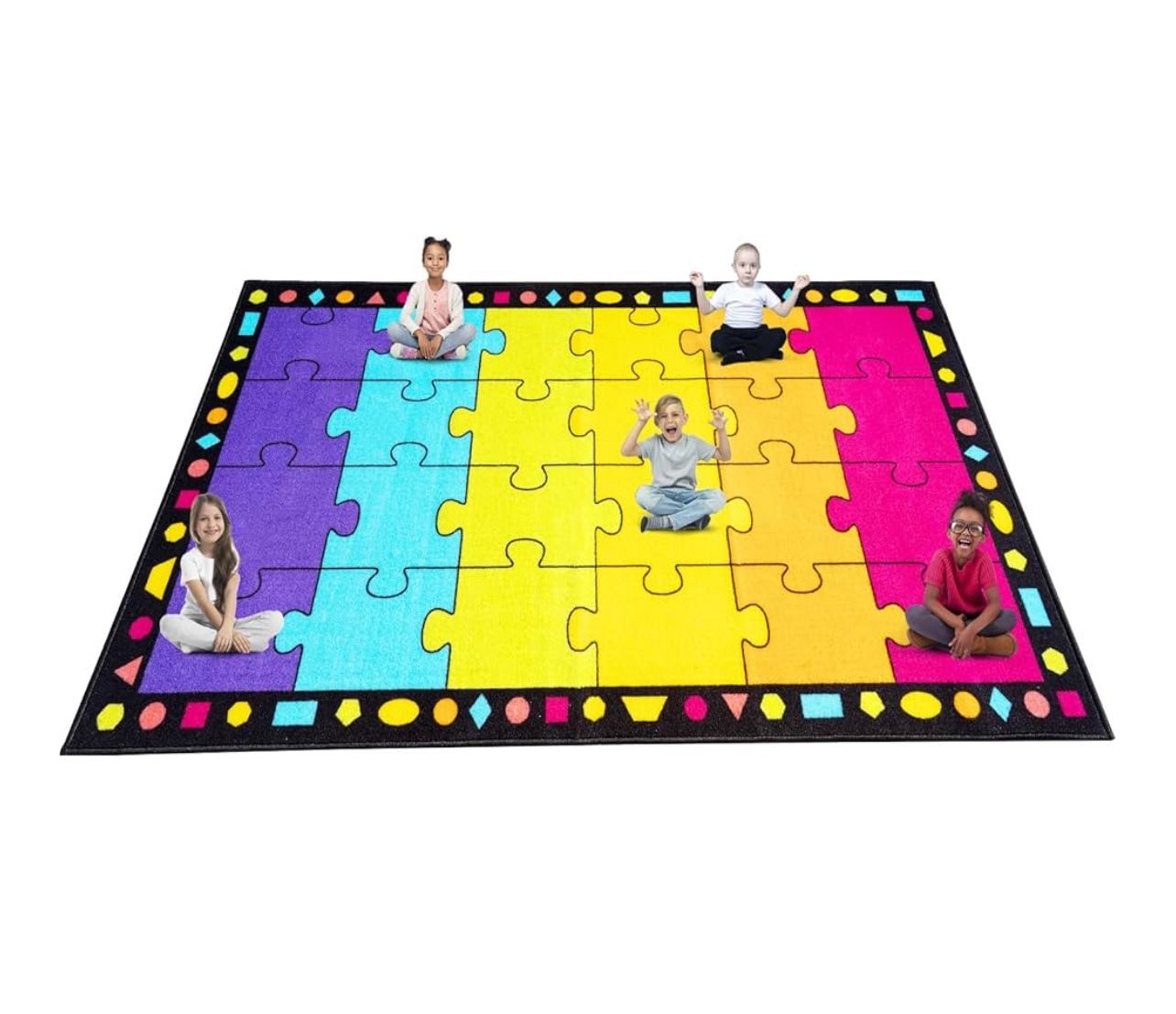 Booooom Jackson Thick Classroom Rug 13'x7'5'' Large Boom Puzzle Carpet for Preshool Elementary Seating Area 24 Seats Non-Slip Backing