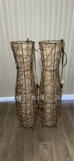 Rope-Wrapped Floor Lamp Pair