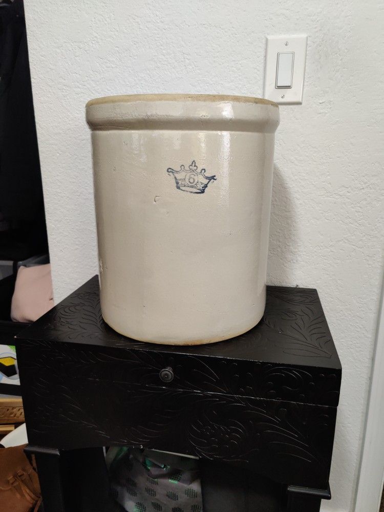 Antique Blue Crown 6 Gallon Crock Stoneware