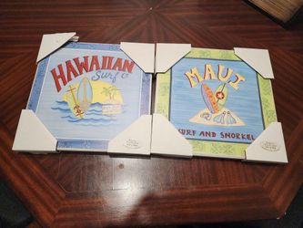 Elizabeth Brighton Hawaiian Surf Wooden Wall Plaques - Set of 2