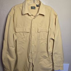 LL Bean Butter Yellow Brushed Cotton Flannel Size Large Casual Outdoors