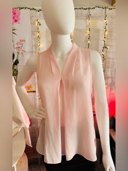 Vince Camuto Blush Pink Sleeveless V Neck Draped Blouse