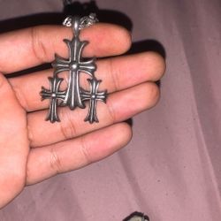 Chrome, hearts, paper chain, necklace, chrome hearts triple cross pendant