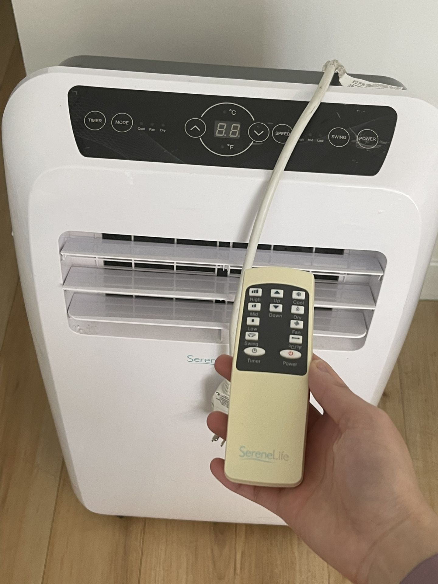 SereneLife Small Air Conditioner Portable 10,000 BTU with Built-in Dehumidifier - Portable AC unit for rooms up to 450 sq ft - Remote Control, Window