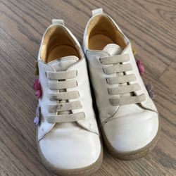 Angulus kid white flower leather sneakers